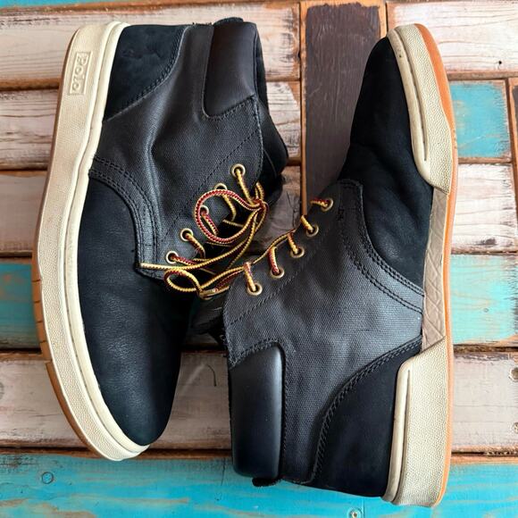 Polo Ralph Lauren Black shrunken Nubuck suede Canvas Sneaker Boot Men's 9.5 - Picture 10 of 16